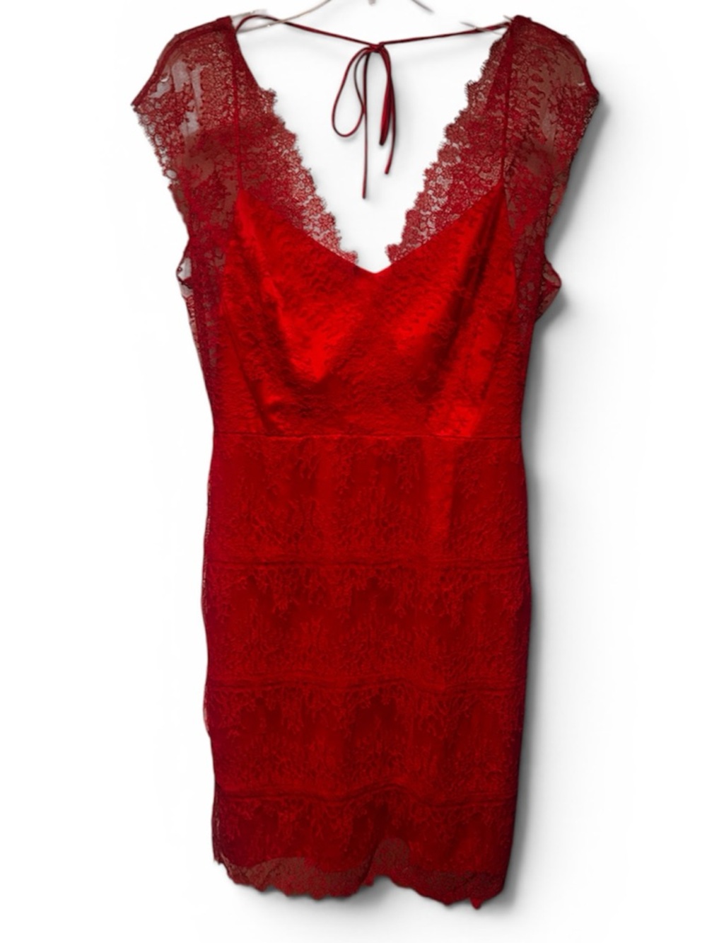 Kay Unger Red lace evening midi dress